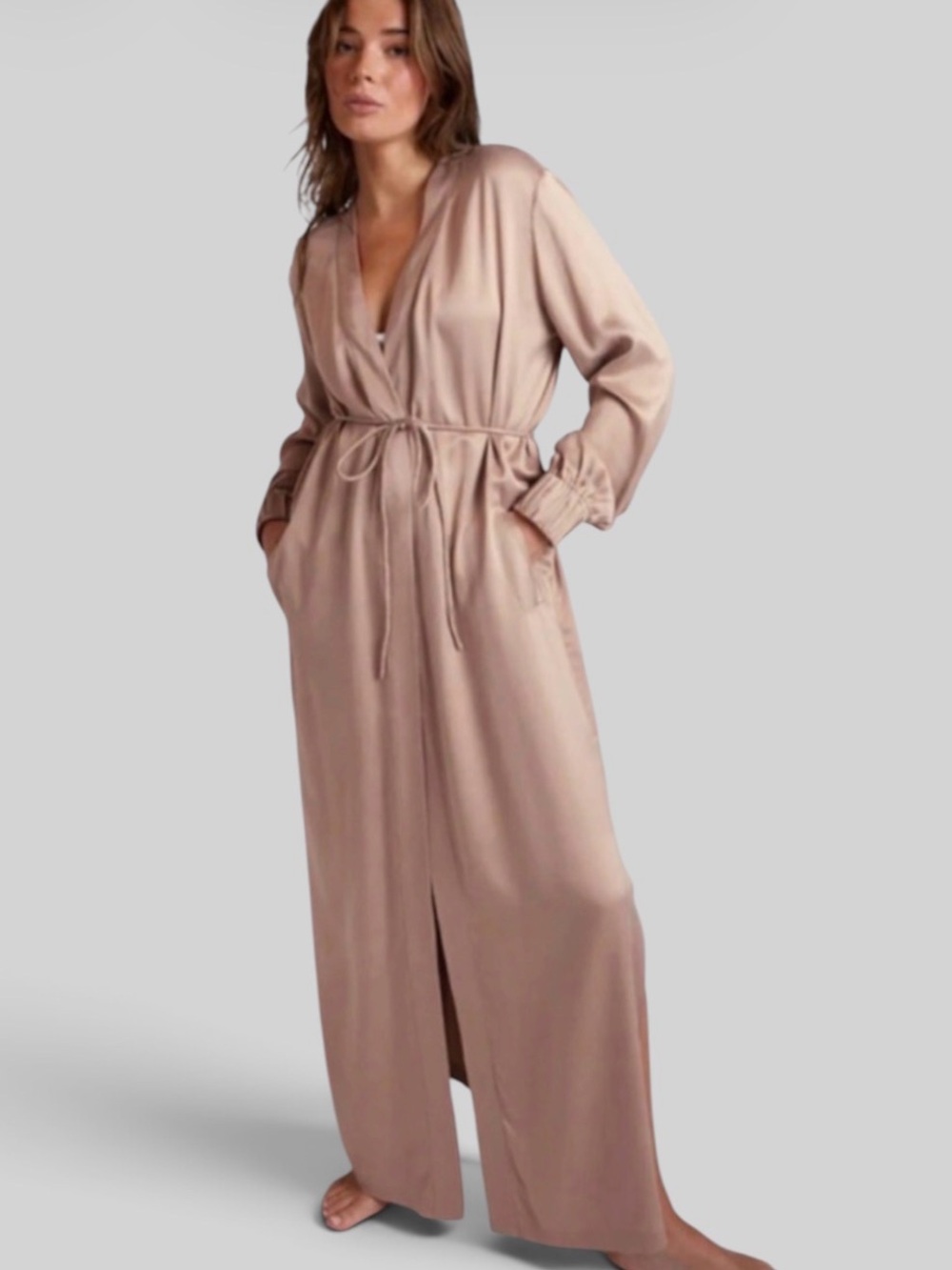 Lunya Washable Silk Long Robe Otium Tan XS/S NWOT - Picture 7 of 13